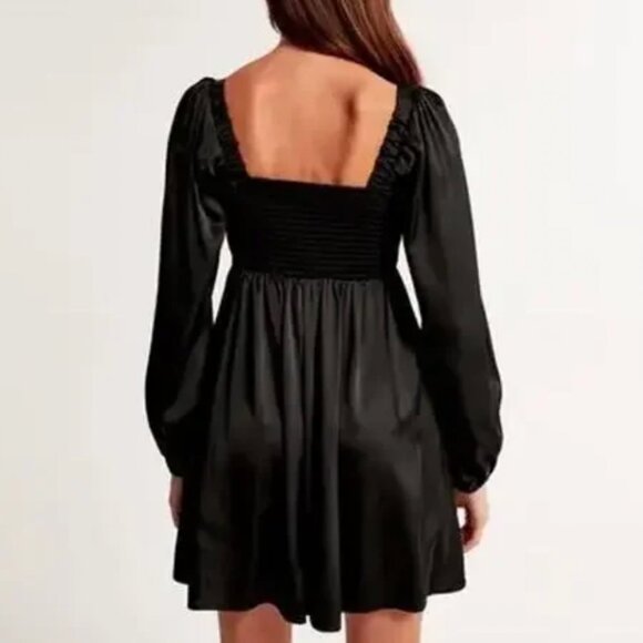 Abercrombie & Fitch Emerson Balloon Sleeve Satin Mini Black Dress Size Med NWOT - Picture 4 of 8